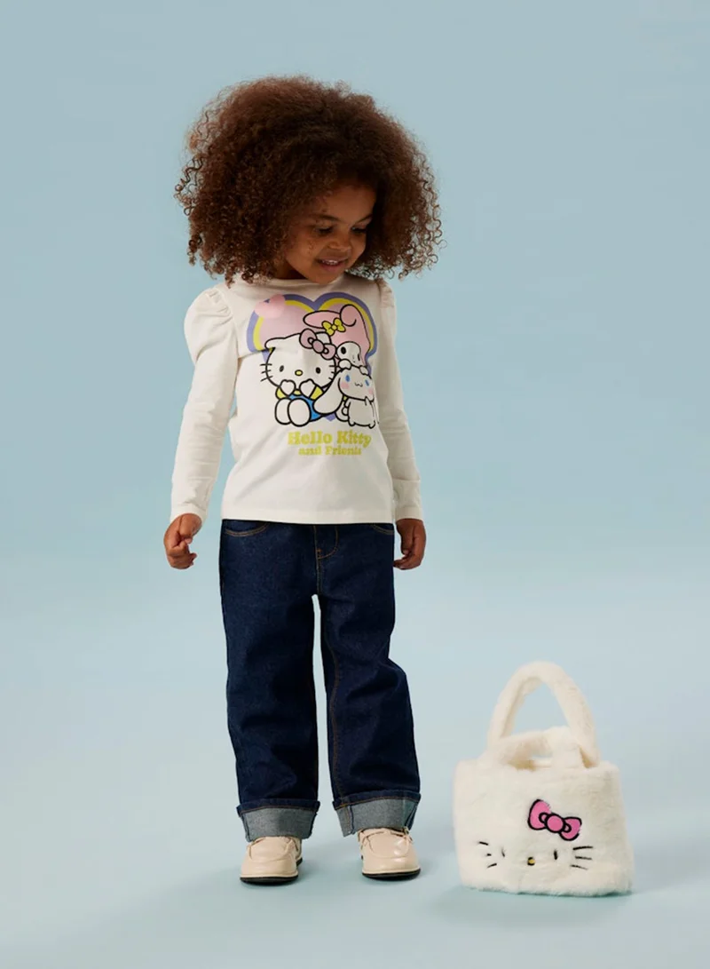 نيم ات تيشيرت أطفال بطبعة هالو كيتي وياقة دائرية